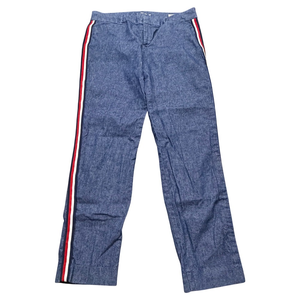 Old Navy Pixie Ankle Pants Womens 8 Blue Linen Blend Side‎ Stripe Trousers